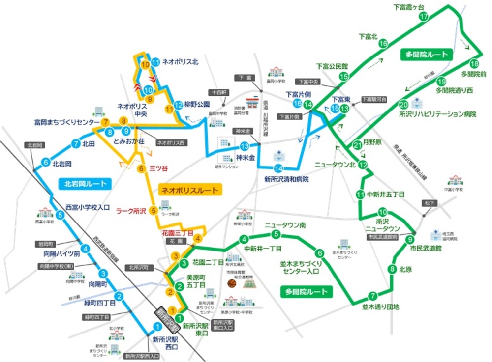 令和6年10月1日以降の富岡地区ところワゴンの路線図