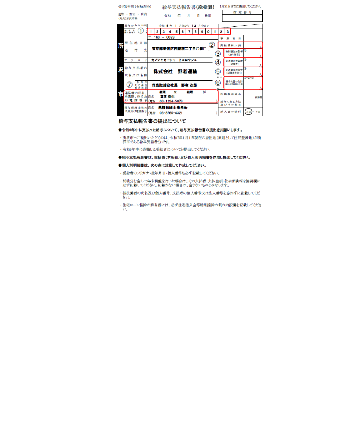 給与支払報告書の総括表の記載例を画像でお知らせしています